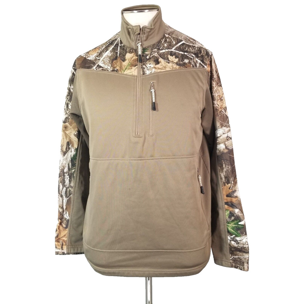 Magellan Outdoors sweater sweatshirt jacket men's medium brown 1/4 zip Realtree